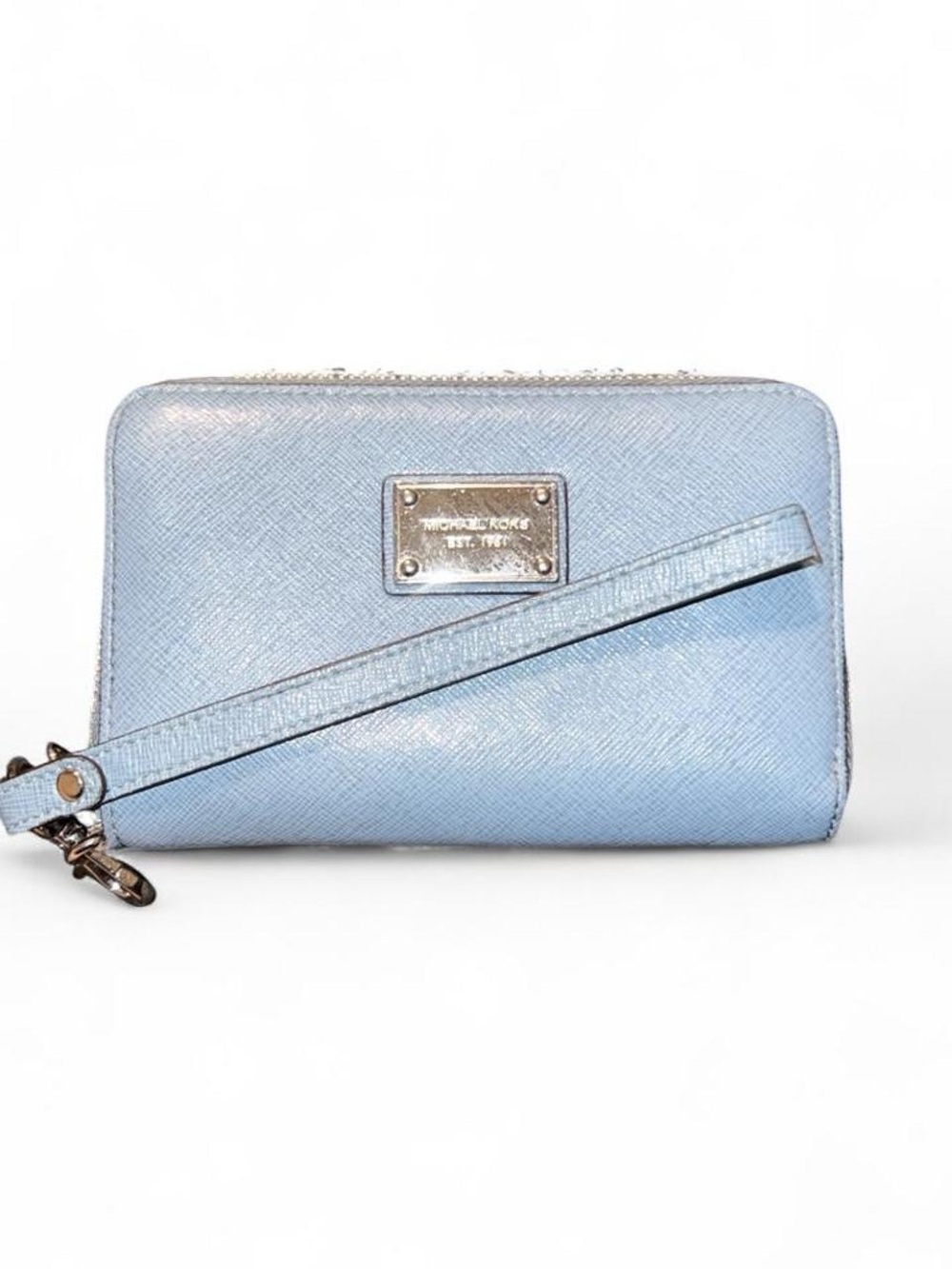 Michael Kors Pale Blue Saffiano Leather Wristlet Clutch